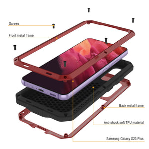 Étui en métal Galaxy S23+ Plus, Coque de protection militaire de haute qualité [antichoc] Rigide intégrale [Rouge]