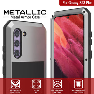 Étui en métal Galaxy S23+ Plus, Coque blindée de qualité militaire [anti-choc] Rigide en plein corps [Argent]