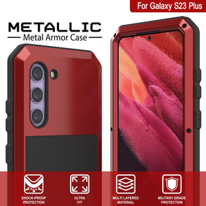 Étui en métal Galaxy S23+ Plus, Coque de protection militaire de haute qualité [antichoc] Rigide intégrale [Rouge]