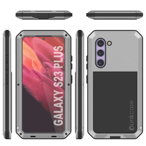 Étui en métal Galaxy S23+ Plus, Coque blindée de qualité militaire [anti-choc] Rigide en plein corps [Argent]