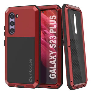 Étui en métal Galaxy S23+ Plus, Coque de protection militaire de haute qualité [antichoc] Rigide intégrale [Rouge]