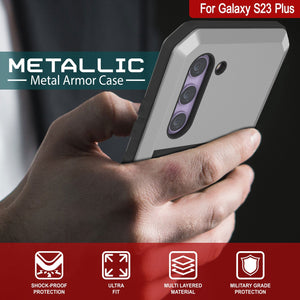 Étui en métal Galaxy S23+ Plus, Coque blindée de qualité militaire [anti-choc] Rigide en plein corps [Argent]