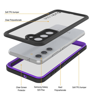 Coque protectrice slim, résistante à l'eau et aux chocs pour Galaxy S23+ Plus, de la série extrême, avec protecteur d'écran en violet.