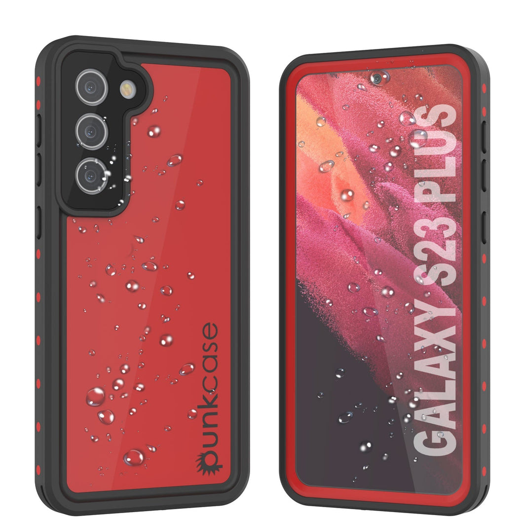 Étui étanche Galaxy S23+ Plus PunkCase StudStar Rouge mince sous-marin de 6,6 pieds résistant aux chocs/neige IP68.