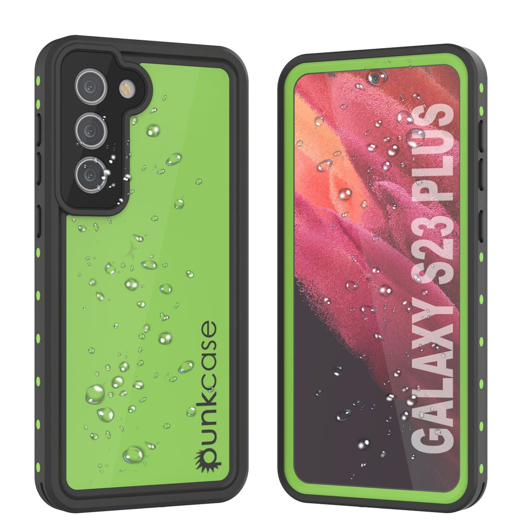 Coque étanche Galaxy S23+ Plus PunkCase StudStar vert clair mince de 6,6 pieds sous l'eau résistante aux chocs IP68.