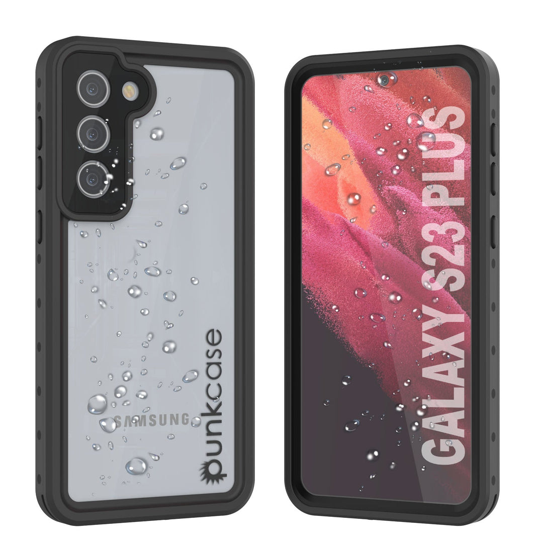 Coque étanche Galaxy S23+ Plus PunkCase StudStar claire et fine, résistante à l'eau jusqu'à 6,6 pieds sous l'eau, IP68, protège contre les chocs/neige.