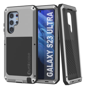 Coque en métal Galaxy S23 Ultra, étui robuste de qualité militaire [antichoc] intégral dur [argent]