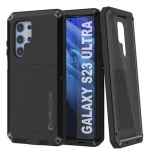 Coque métallique Galaxy S23 Ultra, robuste et résistante de qualité militaire [anti-choc], intégrale et rigide [noire].