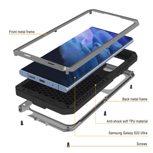 Coque en métal Galaxy S23 Ultra, étui robuste de qualité militaire [antichoc] intégral dur [argent]