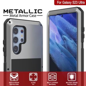 Coque en métal Galaxy S23 Ultra, étui robuste de qualité militaire [antichoc] intégral dur [argent]