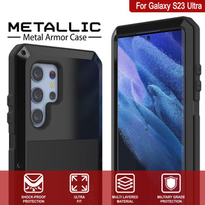 Coque métallique Galaxy S23 Ultra, robuste et résistante de qualité militaire [anti-choc], intégrale et rigide [noire].