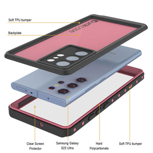 Étui étanche Galaxy S23 Ultra PunkCase StudStar Rose fin 6,6 pieds sous l'eau IP68 Résistant aux chocs/neige