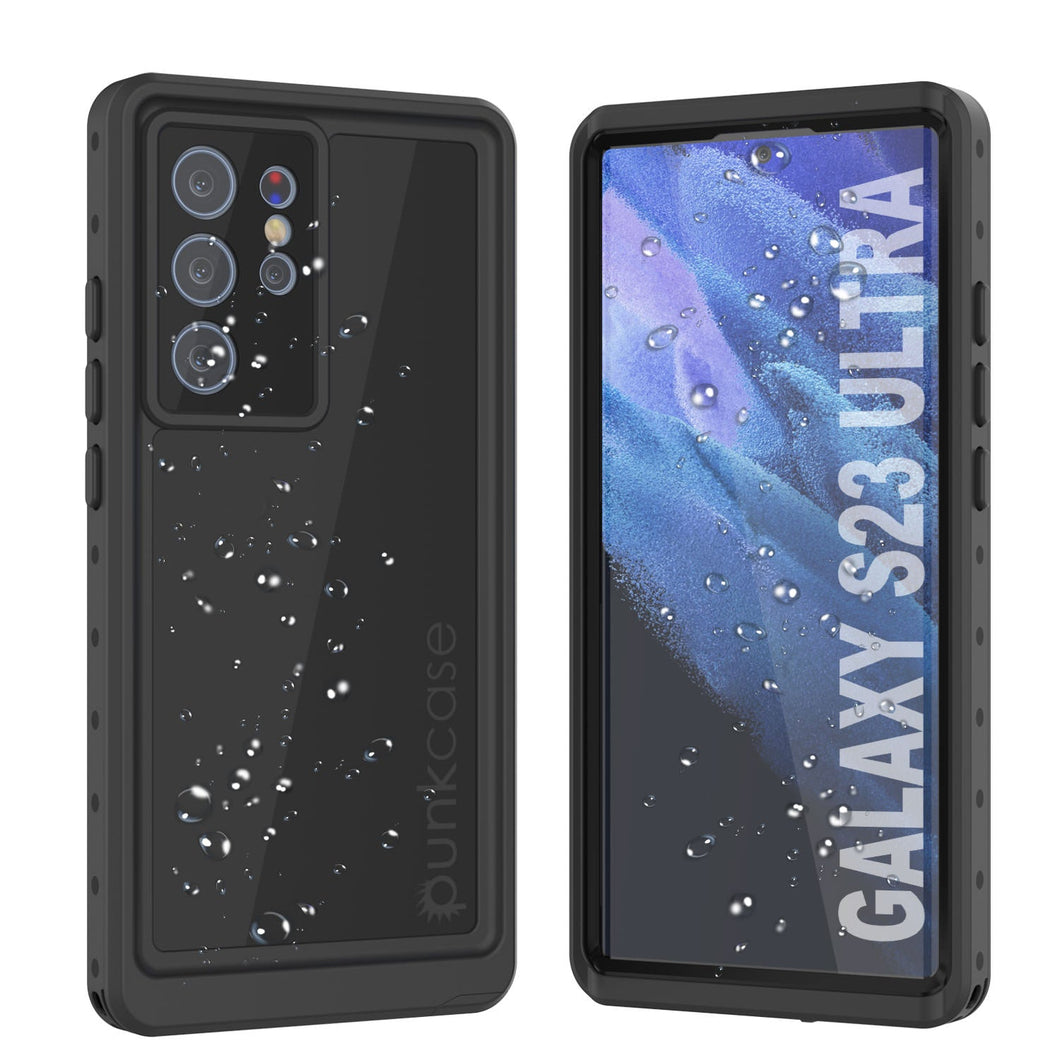 Coque étanche Galaxy S23 Ultra, PunkCase StudStar Noir, fine, résistante à l'eau jusqu'à 6,6 pieds, étui IP68 étanche aux chocs et à la neige.