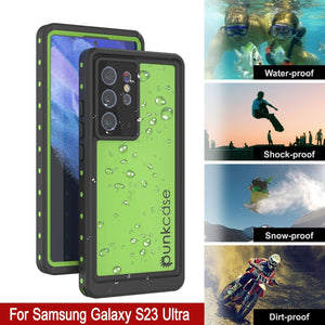 Étui étanche PunkCase StudStar Light Green pour Galaxy S23 Ultra, mince, résistant aux chocs jusqu'à 6,6 pieds sous l'eau, IP68.