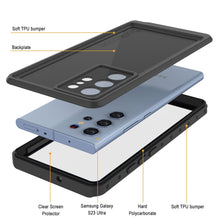 Charger l&#39;image dans la galerie, Coque étanche Galaxy S23 Ultra, PunkCase StudStar Noir, fine, résistante à l&#39;eau jusqu&#39;à 6,6 pieds, étui IP68 étanche aux chocs et à la neige.
