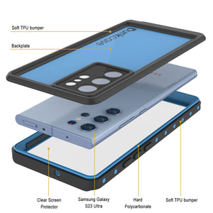 Étui étanche Galaxy S23 Ultra PunkCase StudStar Light Blue 6,6 pieds mince résistant aux chocs sous l'eau IP68.