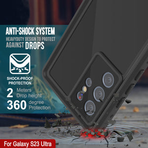 Coque étanche Galaxy S23 Ultra, PunkCase StudStar Noir, fine, résistante à l'eau jusqu'à 6,6 pieds, étui IP68 étanche aux chocs et à la neige.