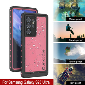 Étui étanche Galaxy S23 Ultra PunkCase StudStar Rose fin 6,6 pieds sous l'eau IP68 Résistant aux chocs/neige