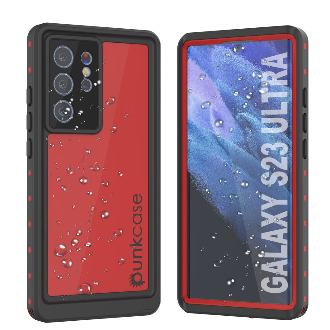 Étui étanche Galaxy S23 Ultra PunkCase StudStar Rouge mince 6,6 pieds sous l'eau IP68 résistant aux chocs/neige