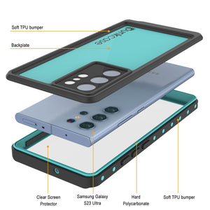 Étui étanche Galaxy S23 Ultra PunkCase StudStar Teal Thin 6,6 pieds IP68 étanche aux chocs / aux intempéries