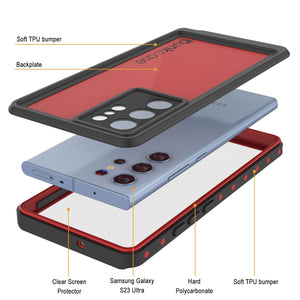 Étui étanche Galaxy S23 Ultra PunkCase StudStar Rouge mince 6,6 pieds sous l'eau IP68 résistant aux chocs/neige