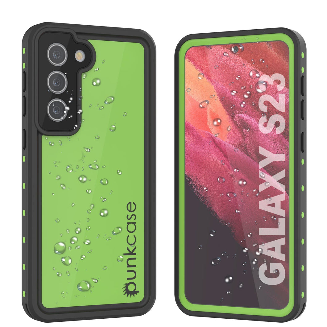 Étui étanche pour Galaxy S23 PunkCase StudStar Light Green, mince, sous-marin jusqu'à 6,6 pieds, résistant aux chocs IP68.