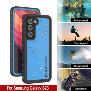 Étui étanche Galaxy S23 PunkCase StudStar bleu clair mince 6,6 pieds sous l'eau IP68 résistant aux chocs.