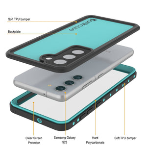 Étui étanche PunkCase StudStar Galaxy S23 Teal fin de 6,6 pieds sous l'eau IP68 résistant aux chocs/neige.