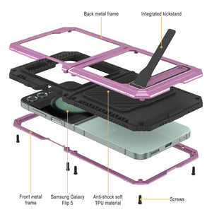 Coque en métal Galaxy Z Flip5, étui robuste en armure de qualité militaire, couverture complète du corps rigide [rose]