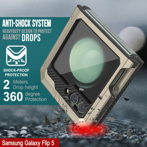 Coque métallique pour Galaxy Z Flip5, étui robuste de qualité militaire, protection complète en métal [Or].