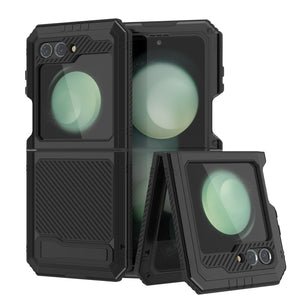 Étui en métal Galaxy Z Flip5, coque blindée de qualité militaire résistante, corps complet rigide [noir].