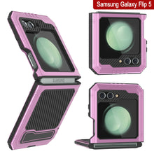 Load image into Gallery viewer, Coque en métal Galaxy Z Flip5, étui robuste en armure de qualité militaire, couverture complète du corps rigide [rose]
