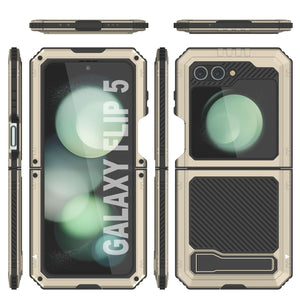 Coque métallique pour Galaxy Z Flip5, étui robuste de qualité militaire, protection complète en métal [Or].