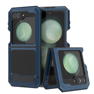 Galaxy Z Flip5 Coque en métal, étui militaire robuste résistant aux chocs intégral [bleu]