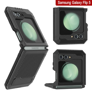 Étui en métal Galaxy Z Flip5, coque blindée de qualité militaire résistante, corps complet rigide [noir].
