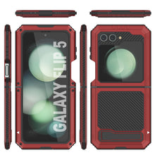 Load image into Gallery viewer, Étui en métal pour le Galaxy Z Flip5, protection lourde de qualité militaire, couverture intégrale robuste [rouge]
