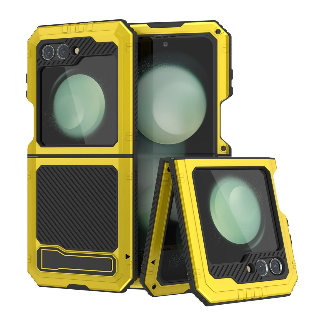 Coque en métal Galaxy Z Flip5, étui robuste de qualité militaire couvrant intégralement le corps [Néon]