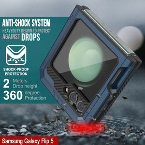Galaxy Z Flip5 Coque en métal, étui militaire robuste résistant aux chocs intégral [bleu]