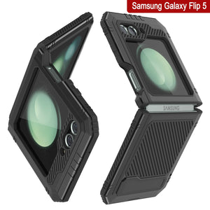 Étui en métal Galaxy Z Flip5, coque blindée de qualité militaire résistante, corps complet rigide [noir].