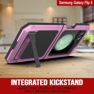 Coque en métal Galaxy Z Flip5, étui robuste en armure de qualité militaire, couverture complète du corps rigide [rose]