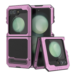Coque en métal Galaxy Z Flip5, étui robuste en armure de qualité militaire, couverture complète du corps rigide [rose]