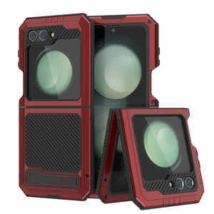 Étui en métal pour le Galaxy Z Flip5, protection lourde de qualité militaire, couverture intégrale robuste [rouge]