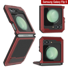 Load image into Gallery viewer, Étui en métal pour le Galaxy Z Flip5, protection lourde de qualité militaire, couverture intégrale robuste [rouge]
