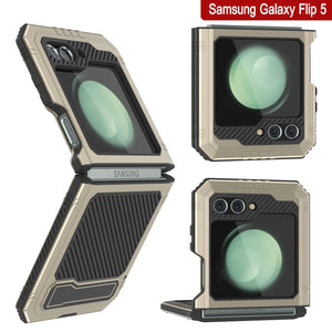 Coque métallique pour Galaxy Z Flip5, étui robuste de qualité militaire, protection complète en métal [Or].