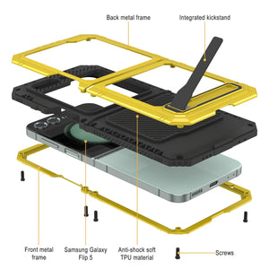 Coque en métal Galaxy Z Flip5, étui robuste de qualité militaire couvrant intégralement le corps [Néon]