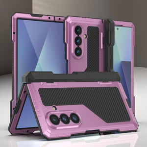 Case métallique Galaxy Z Fold7, armure de qualité militaire lourde Couvre armure complète du corps dur [rose]