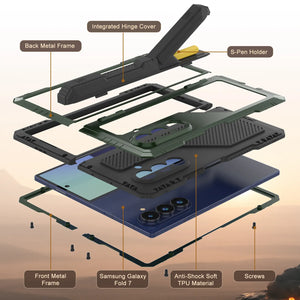 Case métallique Galaxy Z Fold7, armure de qualité militaire lourde Couvre armure complète du corps dur [vert foncé]