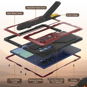 Case métallique Galaxy Z Fold7, armure de qualité militaire lourde Couverture du corps complet du corps [rouge]