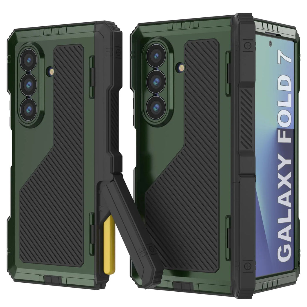 Case métallique Galaxy Z Fold7, armure de qualité militaire lourde Couvre armure complète du corps dur [vert foncé]