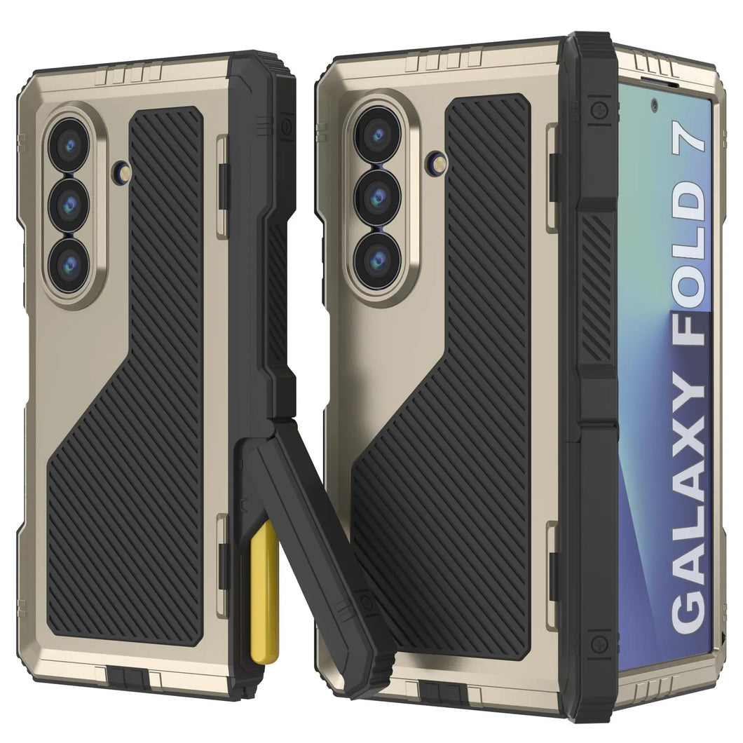 Case métallique Galaxy Z Fold7, armure de qualité militaire lourde Couverture du corps complet du corps [or]